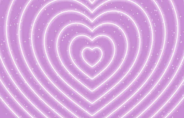 Rosa Pastel Neon Coração Forma Com Estrelas Renderização Perspectiva Túnel — Fotografia de Stock