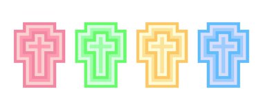 set color of Hypnotic christian cross retro wallpapper psychedelic 70's background good friday greeting card,illustration EPS10.