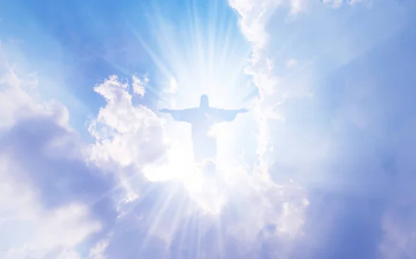 Jezus Christus Wolken Van Hemel Blauwe Lucht Achtergrond Goede Vrijdag — Stockfoto