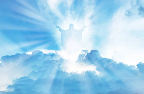 Jesus Cristo Nas Nuvens Céu Azul Fundo Céu Bom Conceito — Fotografia de Stock