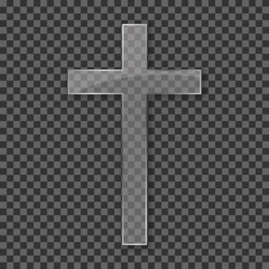 Şeffaf arka planda Hıristiyan haçı. Akrilik ve cam dokusu Gerçekçi, illüstrasyon EPS10.