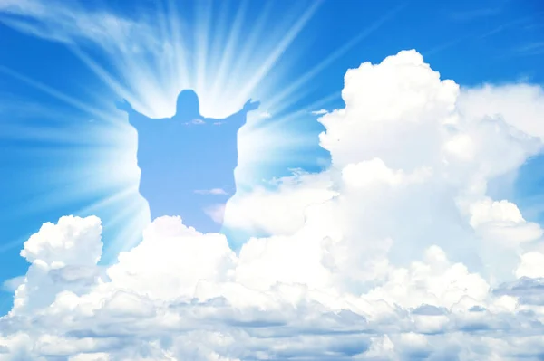 Jesus Christ In The Clouds on sky background,good friday concept