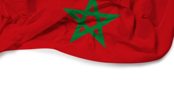 Bandeira Marrocos Tecido Enrugado Estava Fundo Branco — Fotografia de Stock