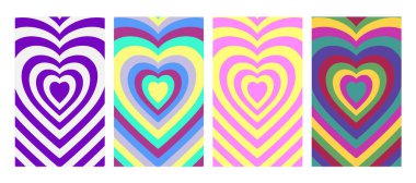 Cool Heart Geometrik Özgeçmiş Seti. Lovely Vibes Poster Tasarımı. Moda Y2K Görüntü.