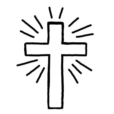 Hristiyan haçı işareti yıldız patlaması çember çizimi el çizimi illüstrasyonu