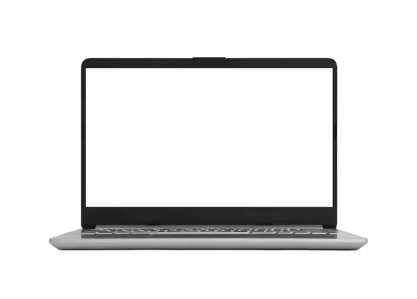 Grå Laptop Med Blank Hvit Skjerm Isolert Hvit Bakgrunn – stockfoto