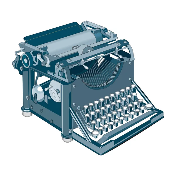 薄荷绿色老式打字机便携式复古手绘制的矢量 — 图库矢量图片