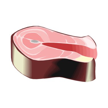 Suşi menüsü için kırmızı balık somonu bifteği. Vektör illüstrasyonu. İzole edilmiş beyaz arka plan..