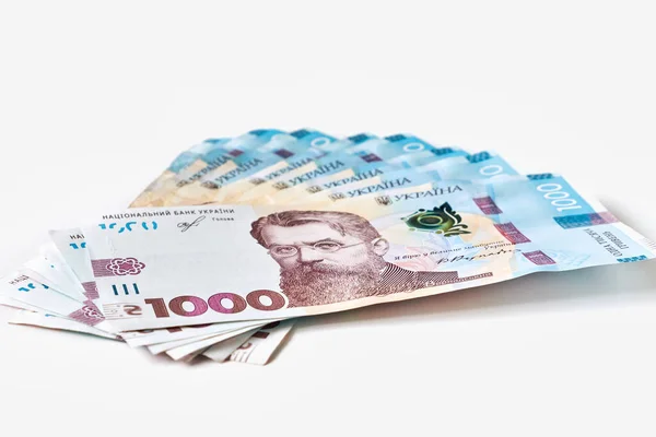 Arka planda izole edilmiş Ukrayna parası. Ukrayna 'nın çeşitli banknotları. Hryvnia. UAH 1000.