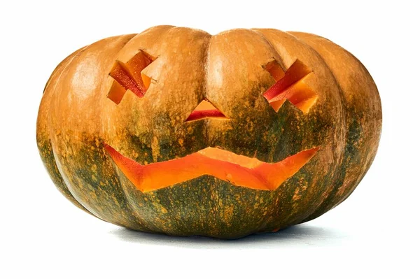 Orangener Kürbis Isoliert Auf Weißem Hintergrund Dekorationen Halloween Und Thanksgiving — Stockfoto