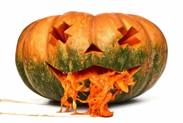 Orange Pumpa Isolerad Vit Bakgrund Halloween Och Thanksgiving Dekorationer — Stockfoto