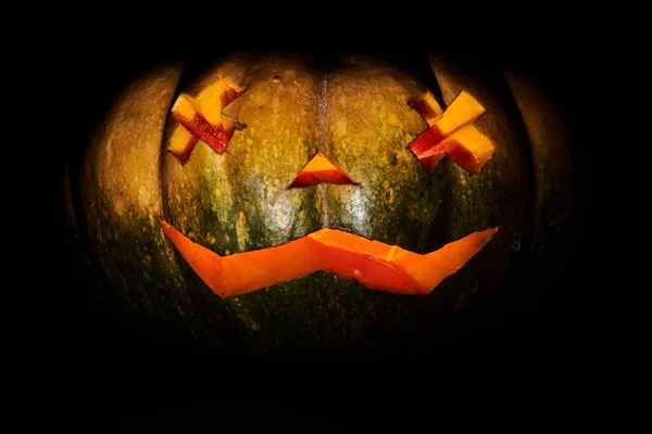 Orangener Kürbis Isoliert Auf Schwarzem Hintergrund Dekorationen Halloween Und Thanksgiving — Stockfoto