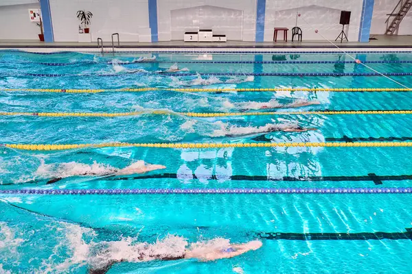 stock image Turquoise swimming pool lanes, a symbol of sport and the Olympics.
