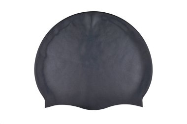 Black silicone swim cap isolated on a white background. A professional swimming accessory designed for a secure fit and hydrodynamic performance in the water. clipart