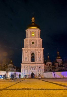 Saint Sophia Cathedral in Kyiv, Ukraine during the war. New year 2023. Near a Christmas tree in Kyiv