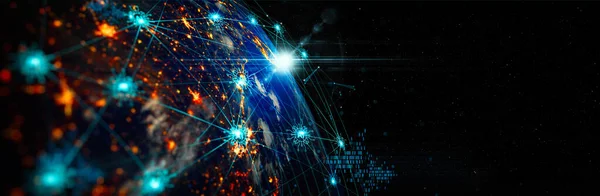 Powered World Network Concept Tecnologia Comunicazione Business Internet Rete Mondiale Foto Stock