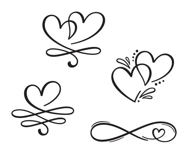 Набір Декоративних Елементів Сердечками Каліграфічний Розквіт Символ Нескінченності Ліцензійні Стокові Ілюстрації