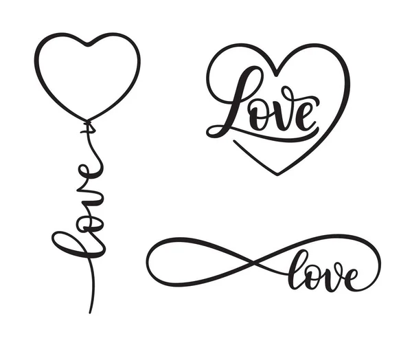 爱形成心灵 心形气球和无限的象征 一套浪漫的手写作文 图库矢量图片