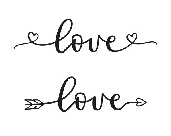 ハンドレタリングを心で愛する ハート型の矢を形成する言葉愛 ロマンチックな書道セット ベクターグラフィックス