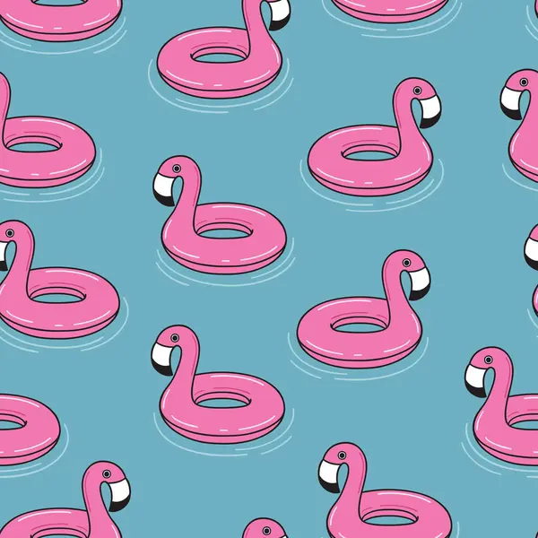 Nahtloses Muster Mit Flamingo Schwimmt Auf Dem Wasser Netter Sommer lizenzfreie Stockillustrationen