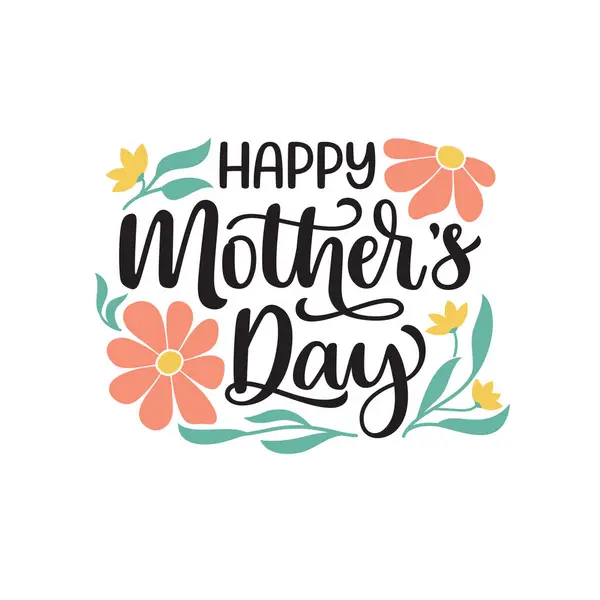 Boldog Anyák Napját Kézzel Írt Szöveg Naiv Stílusú Virágos Elemek Stock Illusztrációk