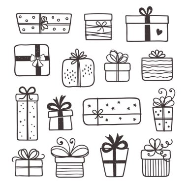 Karalama tarzında komik ve şirin hediye kutuları.