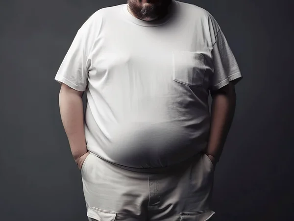 Ein Dicker Mann Weißen Shirt Posiert Für Ein Bild Das — Stockfoto