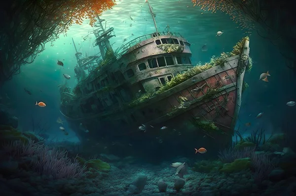 Gemälde Eines Schiffes Ozean Das Mit Generativer Technologie Geschaffen Wurde — Stockfoto