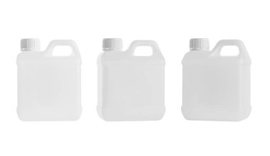 Beyaz üzerine izole edilmiş beyaz plastik galon seti