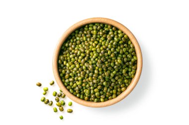 bowl of green lentils on white background clipart
