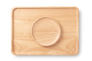wooden tray on cutting board isolated on white background clipart