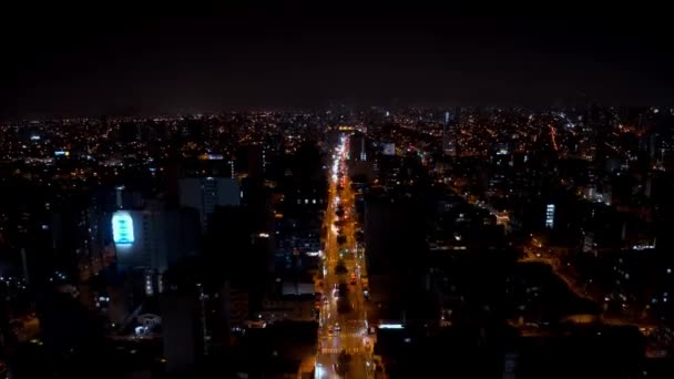 Lima Şehrinin Yukarıdan Gökyüzü Görüntüsü Pek Çok Binanın Havadan Gece — Stok video
