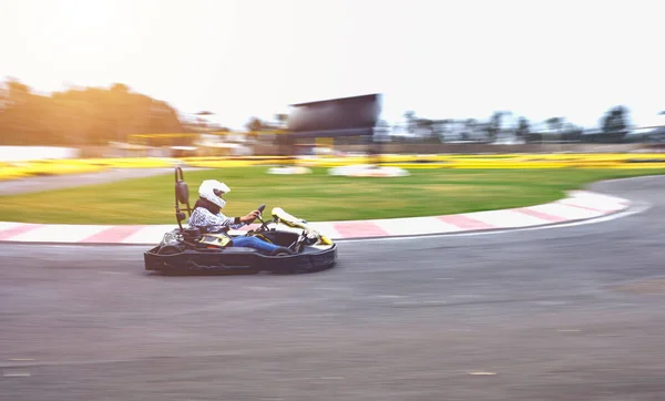 Karting Tävling Eller Racing Bilar Ridning För Seger Racetrack — Stockfoto