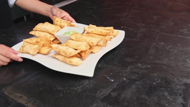 Latin American Appetizers Called Tequenos Appetizers Peruvian Traditional Dish — Stock Video
