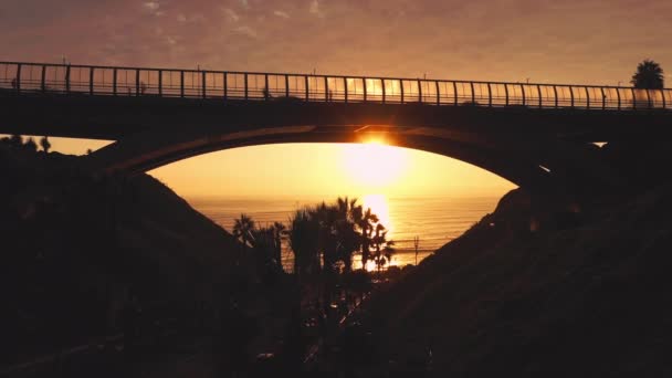 Villena Bridge Részleges Városi Kilátás Naplementében Lima Peru Gyönyörű Naplemente — Stock videók