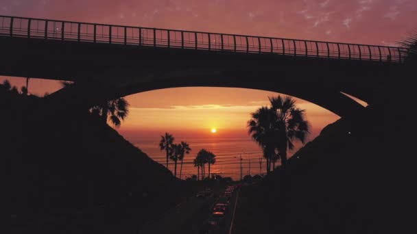 Villena Bridge Teilweise Stadtansicht Sonnenuntergang Lima Peru Schöner Sonnenuntergang Und — Stockvideo