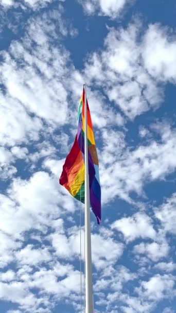 Cusco Flag Waving Peru Inka Rainbow Flag Cusco Peru Blows — Stock Video