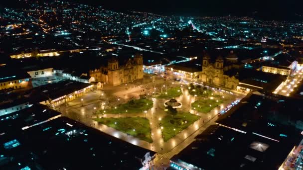 Luchtfoto Van Het Plaza Armas Cusco Peru Cusco Peru Plaza — Stockvideo