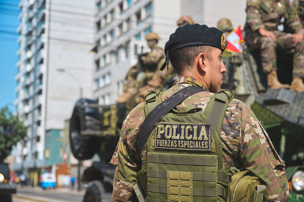 Lima, Peru, july 29th 2023, Peruvian Military parade for independence day 28th of july in the main avenue Brasil