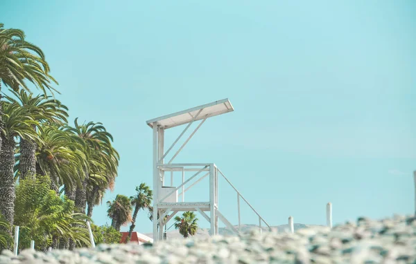 Деревянный Домик Тропе Океаническим Фоном Спасательная Башня Минимальна Спасательной — стоковое фото