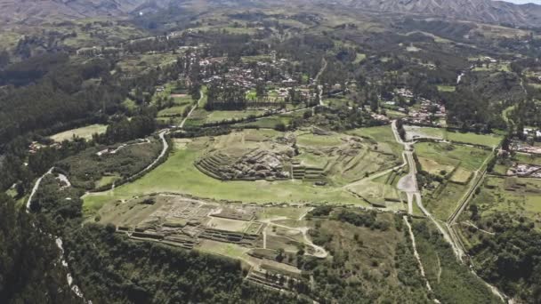 Bovenaanzicht Vanuit Lucht Inca Ruïnes Van Sacsayhuaman Aan Rand Van — Stockvideo