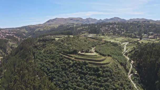 Bovenaanzicht Vanuit Lucht Inca Ruïnes Van Sacsayhuaman Aan Rand Van — Stockvideo