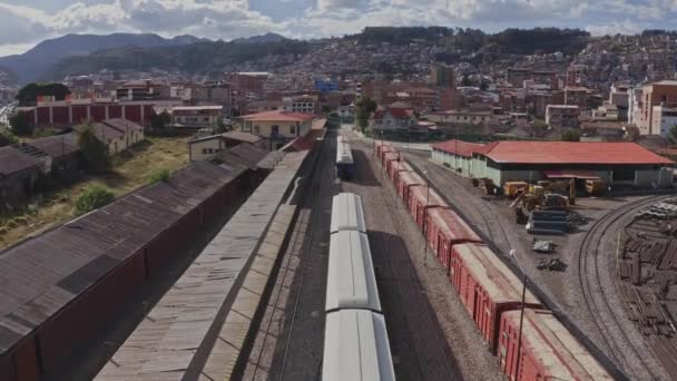 Peru Rail Légi Kilátás Vasútállomásra Wanchaq Cusco Peru — Stock videók