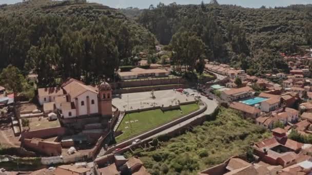 Flygfoto Från Cusco Peru Mirador Plaza San Cristobal Med Utsikt — Stockvideo