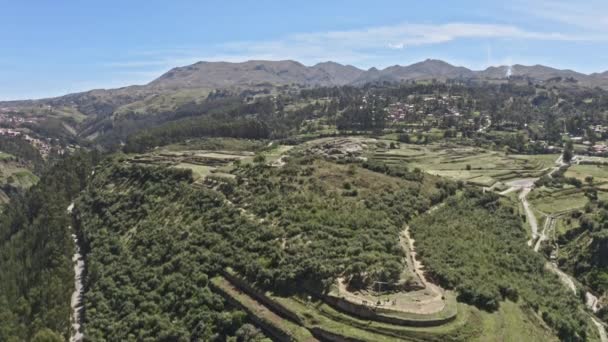 Widok Lotu Ptaka Ruiny Sacsayhuaman Obrzeżach Cusco Peru Stanowisko Archeologiczne — Wideo stockowe