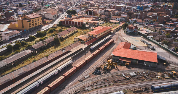 Peru Rail Aerial view of a railway station Wanchaq, Cusco Peru