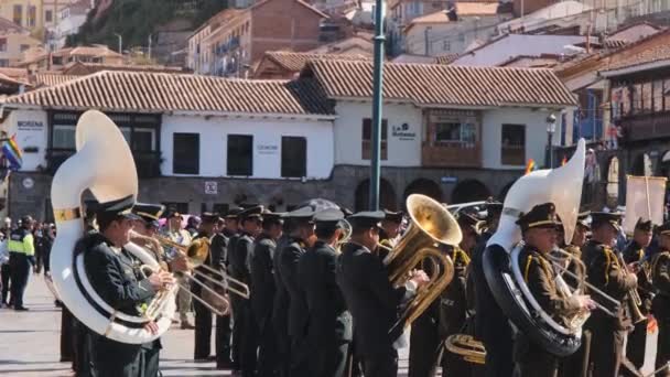 Militaire Burgerparade Voorafgaand Aan Inti Raymi Vakantie Van Inca Cultuur — Stockvideo