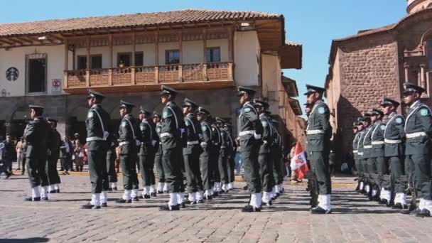 Військовий Громадський Парад Рейхмі Відпочинок Культурі Інків Куско Перу — стокове відео