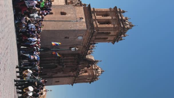 Parad Typiska Danser Katedralen Cusco Inti Raymi — Stockvideo