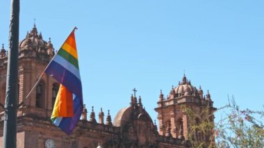 Cusco 'daki Plaza de Armas' ın hava manzarası. Peru. Cusco, Peru - Plaza de Armas, Andes Dağları 'nda sömürge İspanyol mimarisi, Güney Amerika.